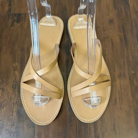 MADEWELL Boardwalk Trio Strap Slide Sandals in Tan Leather BRAZIL MADE - Picture 2 of 9